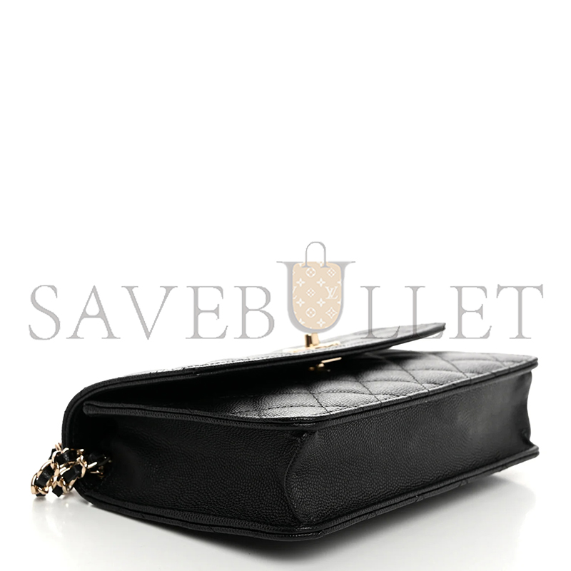 CHANEL CAVIAR QUILTED TRENDY HANDLE CLUTCH WITH CHAIN BLACK (18*14*4cm)